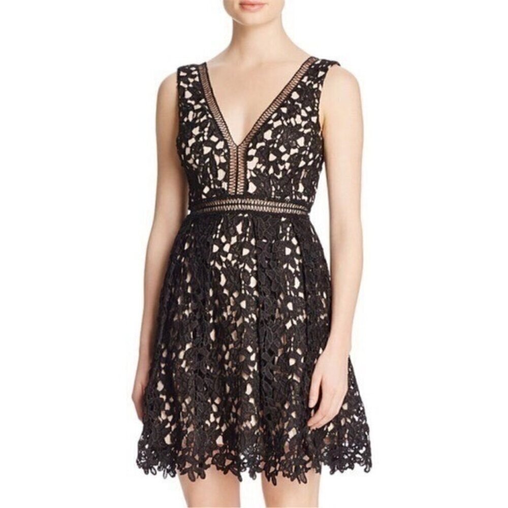 Alya Francesca's Women's Size Medium Sleeveless V-Neck V-Back Dress Black Beige